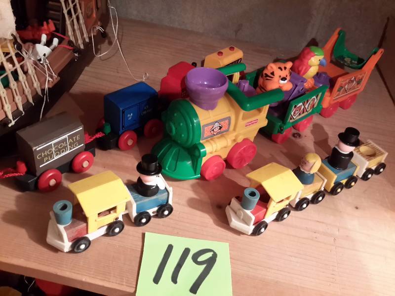 lot 119 image: Fisher Price and other Wood and Plastic Trains