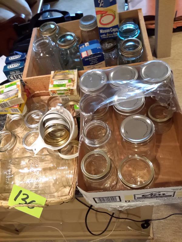 lot 136 image: Canning Jars and Supplies as pictured