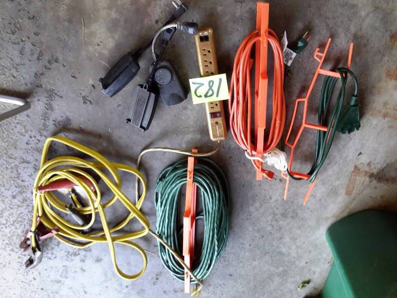 lot 182 image: Cords,Power Strip, Timers, Jumper Cables