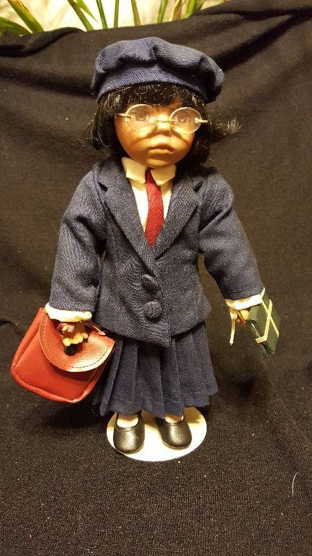 Porcelain doll - navy blue dress