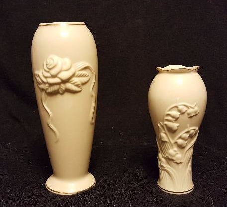 Lot of two cream Lenox vases