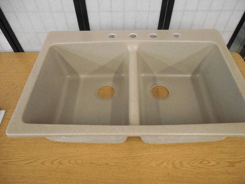 Waterbrook Dual Mount Composite Granite 33 in. 4-Hole Double Bowl Kitchen Sink in Desert Sand