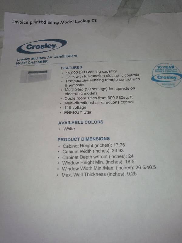 crosley 15000 btu air conditioner