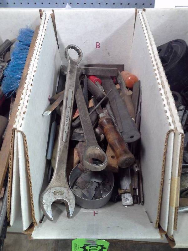 lot 583 image: Bin of Metal Parts and Tools