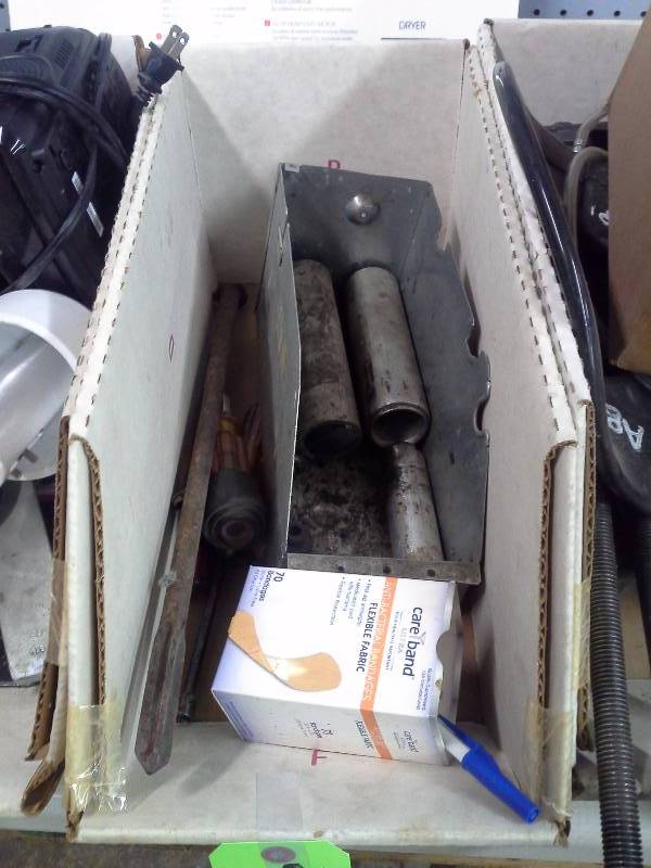 lot 585 image: Bin of Metal Parts and Tools