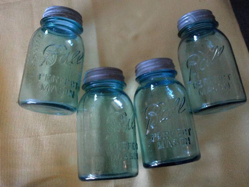 4 VINTAGE BLUE JARS
