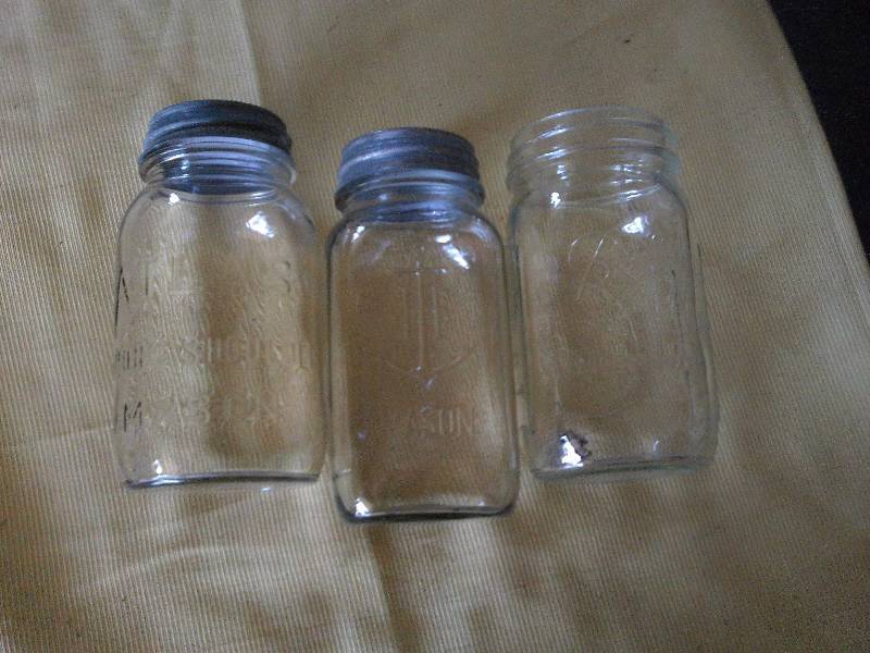 3 VINTAGE CLEAR GLASS JARS
