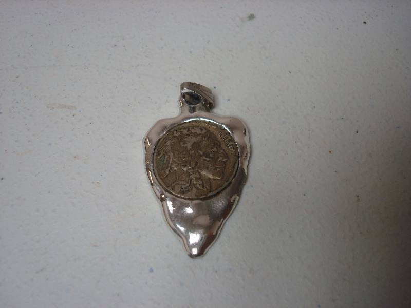 Metal Arrowhead Pendant With Buffalo Nickle, ...