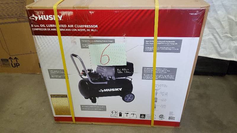 lot 6 image: Husky 1.5-HP 8-Gallon Portable Air Compressor New