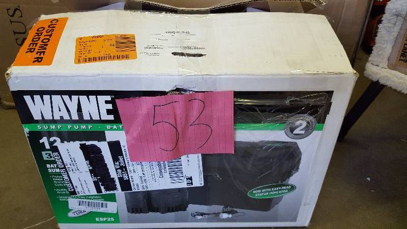 lot 53 image: Wayne 13 HP - 12-Volt Battery Backup Sump Pump System Model # ESP25 New