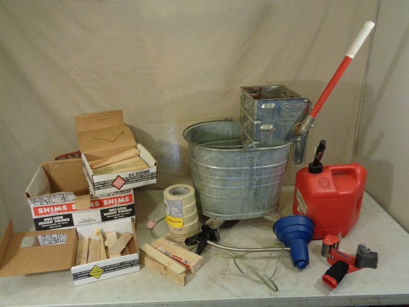 lot 53 image: Mop Bucket, Gas Can, Shims