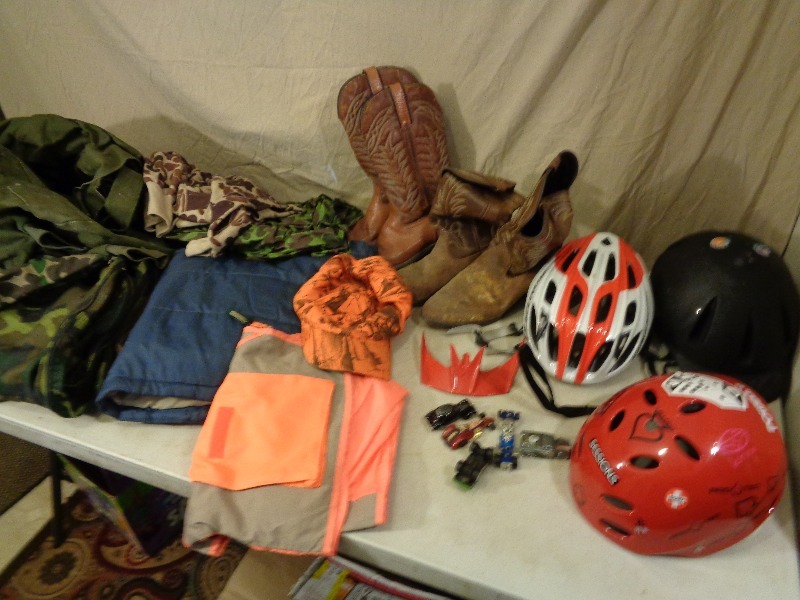 lot 97 image: Hunting Clothes, Helmets, Cowboy Boots
