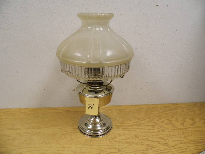 Antique Lamp w Glass Shade