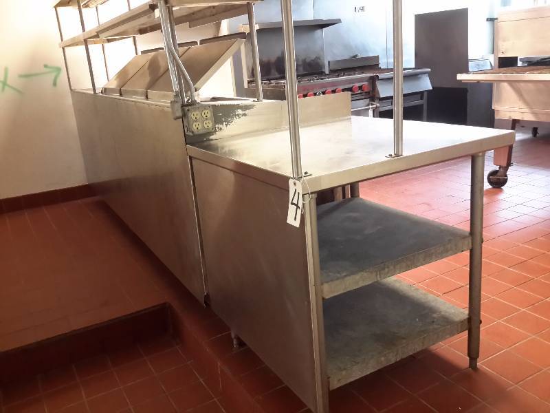 Stainless steel Makupservice Table with refrigerated lower unit and food warmer shelves