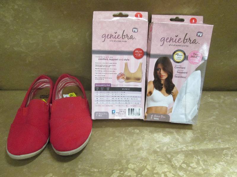 lot 120 image: 2 Size Small  Genie Bras Baige & Wh...