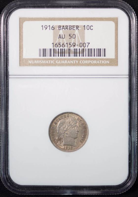 1916 Ten Cent Barber Dime AU50