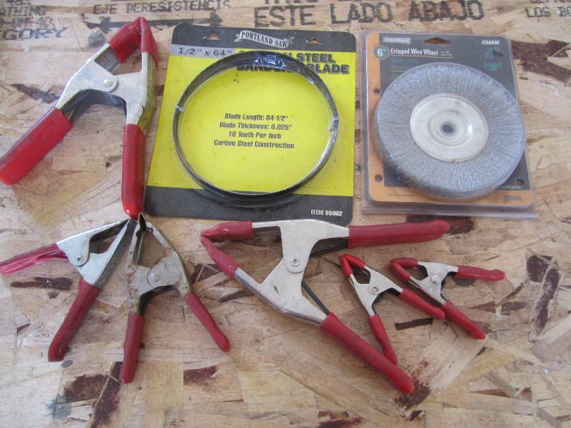 Bandsaw blade, wire brush and clamp...