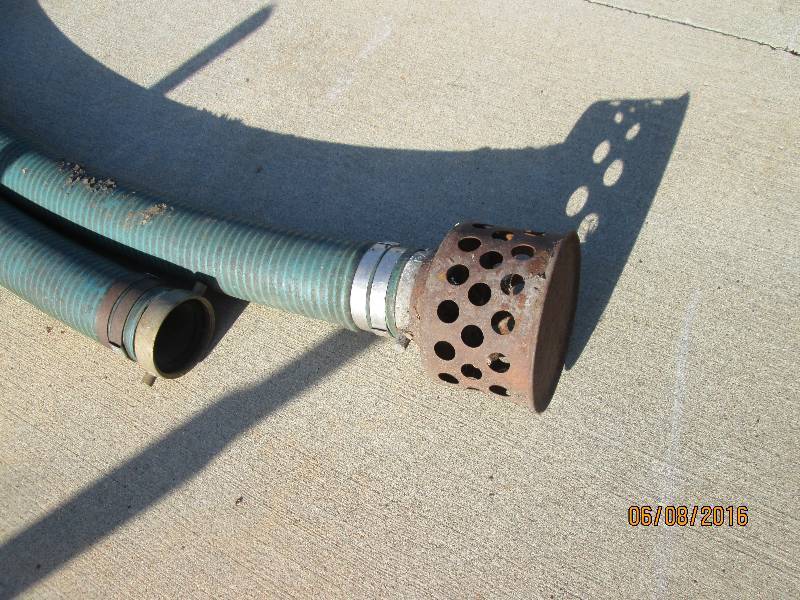 Two 3 hose pipe sections, approx. 16 feet long one end has debris catchment.
