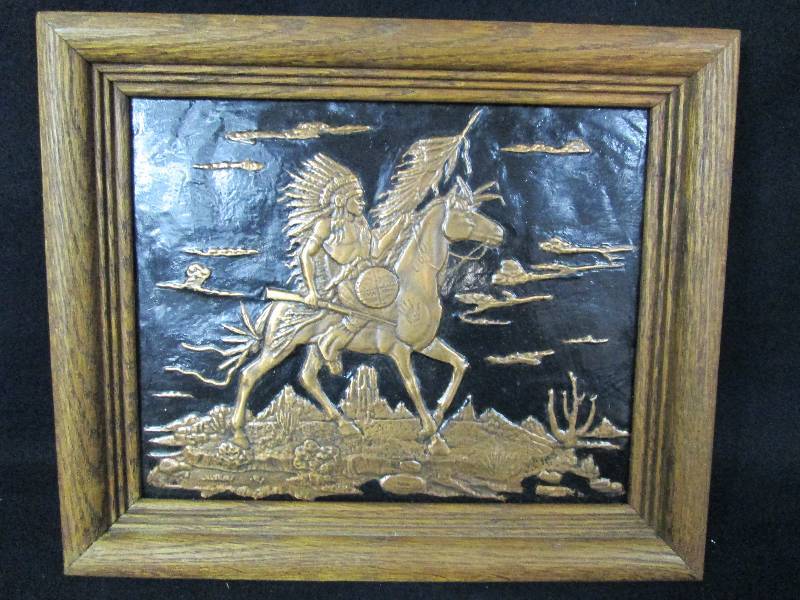 lot 127 image: Copper Relief Indian Chief Riding Horse
