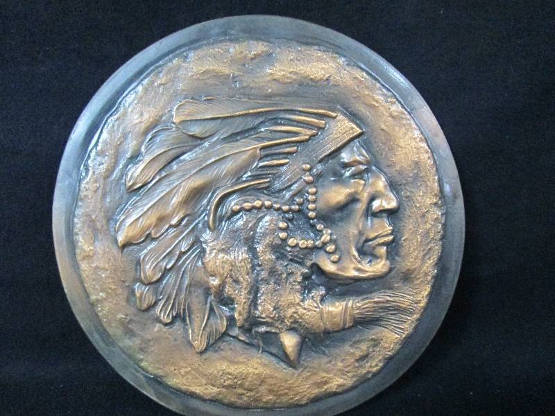 lot 130 image: Copper Relief Indian Chief Head