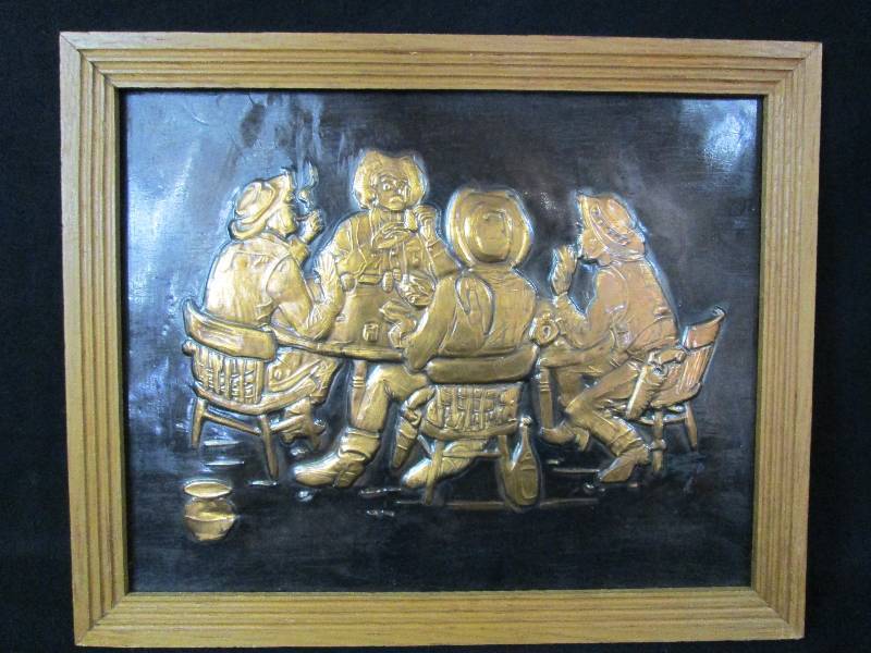 lot 131 image: Copper Relief Cowboys Playing Poker