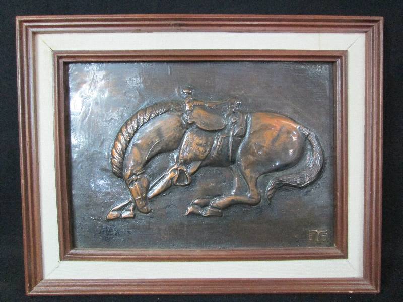 lot 134 image: Copper Relief Horse Signed