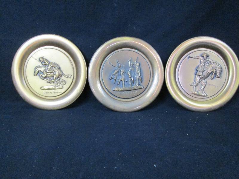 lot 137 image: 3 Fredric Remington & Indians Bronze Plates