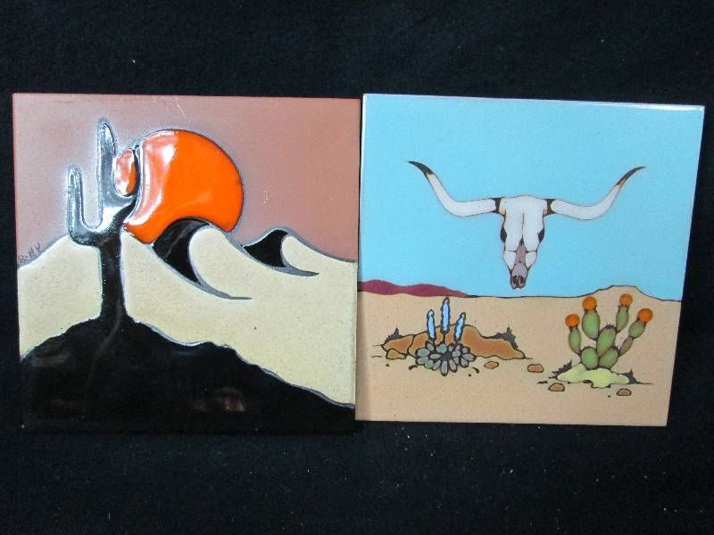 lot 164 image: Designer Tiles Skull & Desert Scene