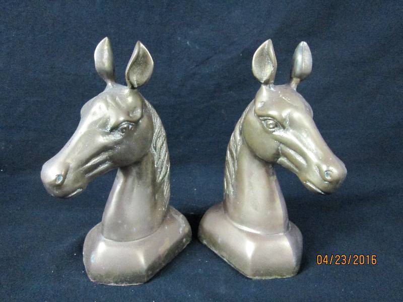 lot 60 image: Pair Brass horse Head Bookends