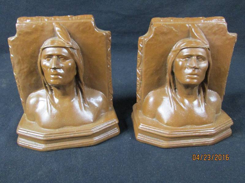 lot 79 image: Indian Bust Chalk ware Bookends