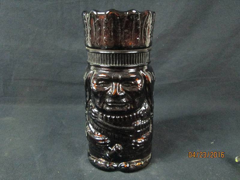 lot 103 image: Vintage Amber Glass Indian Tobacco Jar