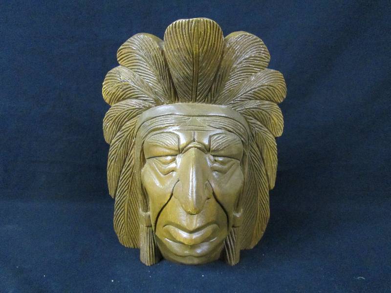 lot 114 image: Solid Wood Indian Head Carving