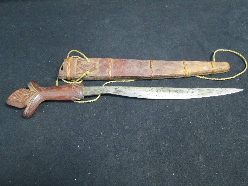 lot 212 image: Knife in Wood Sheath