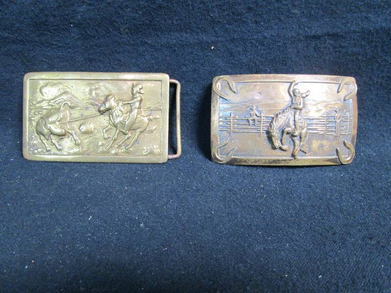 lot 228 image: 2 Vintage Brass Belt Buckles