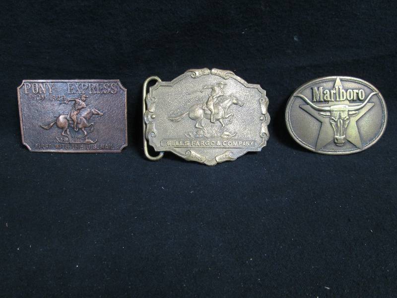 lot 231 image: 3 Belt Buckles Pony Express & Marlboro
