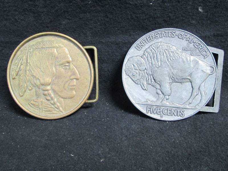 lot 232 image: 2 Belt Buckles Indian Head & Buffalo