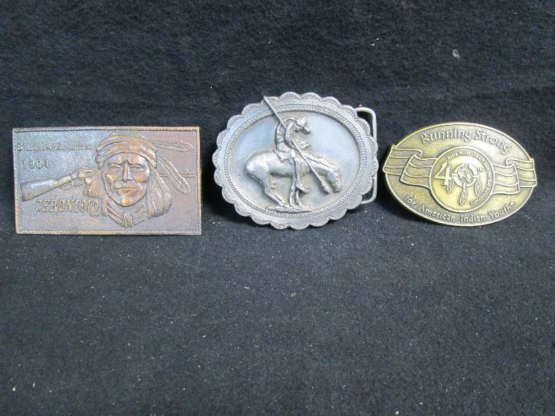 lot 233 image: 3 Belt Buckles Indian