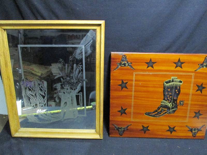 lot 316 image: Mirror With Boots & Tray Top