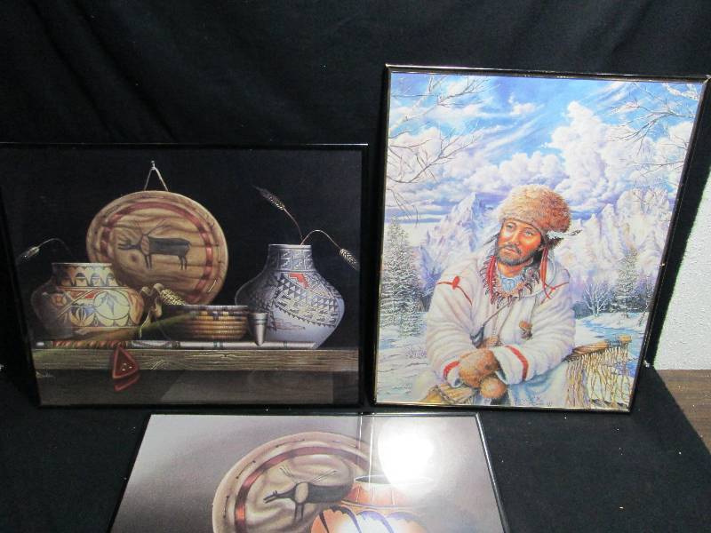 lot 332 image: 3 pictures pottery & Trapper
