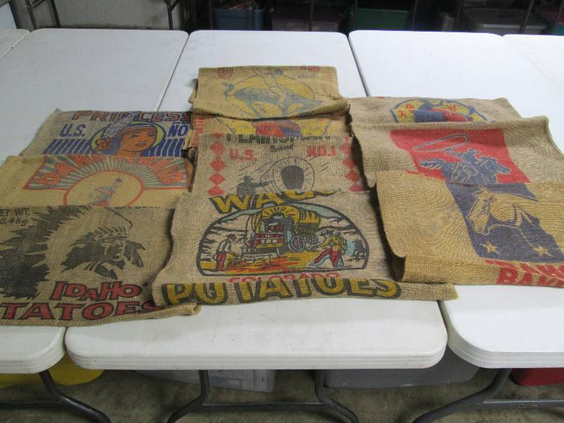 lot 341 image: 10 Assorted Burlap Potato sacks