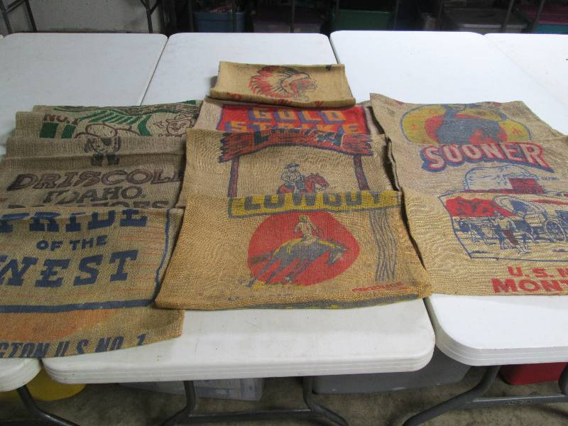 lot 342 image: 10 Assorted Burlap Potato sacks