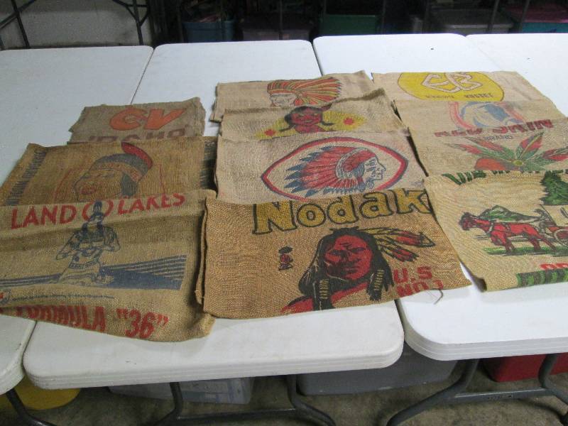 lot 343 image: 11 Assorted Burlap Potato sacks