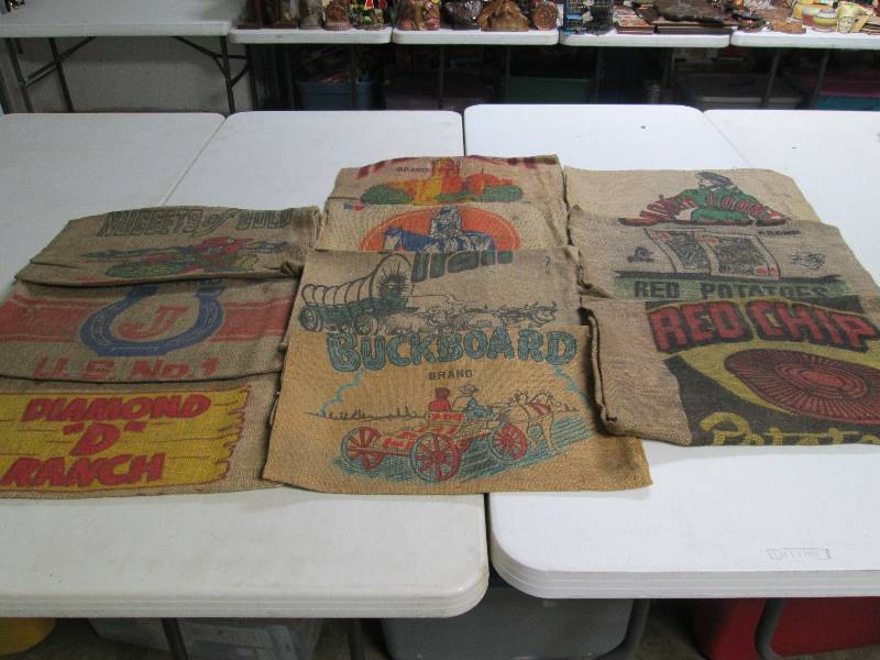 lot 344 image: 10 Assorted Burlap Potato sacks