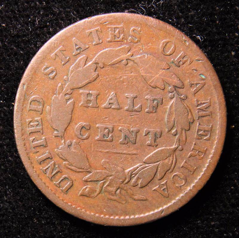 1835 US HALF CENT VG DETAILS