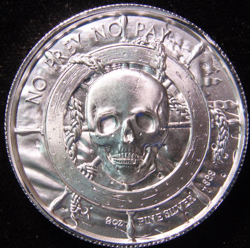 2 TROY OZ. .999 FINE SILVER THE CAPTAIN WITH SKULL REVERSE