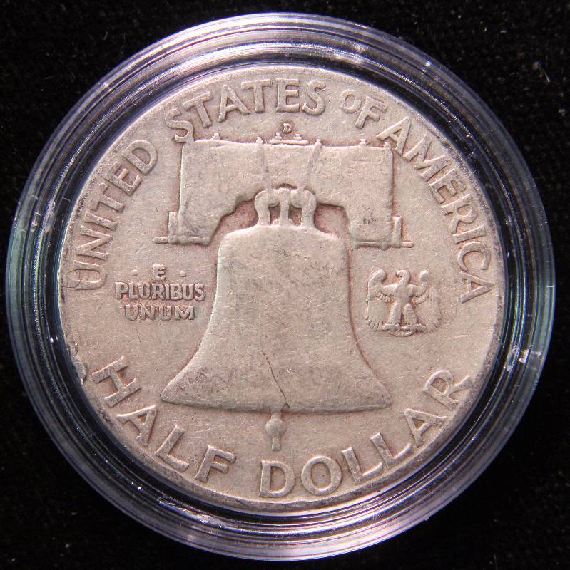 1949-D FRANKLIN SILVER HALF DOLLAR IN AIRTITE HOLDER