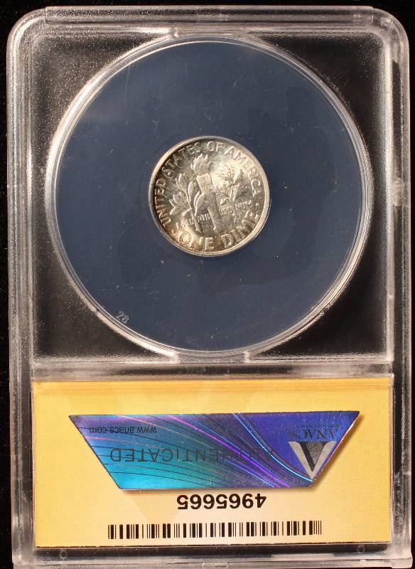 1946 ROOSEVELT SILVER DIME MS64 ANACS NICELY TONED