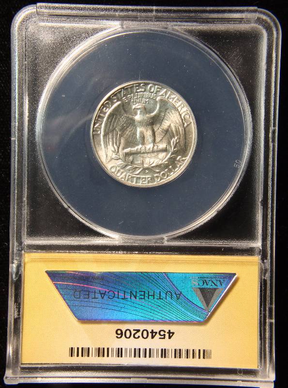 1952-D WASHINGTON SILVER QUARTER MS64 ANACS