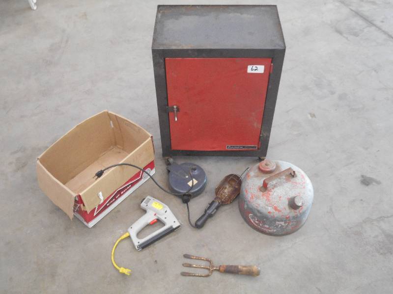 lot 62 image: Lot Of Toolbox, Gas Can, Box Of As...