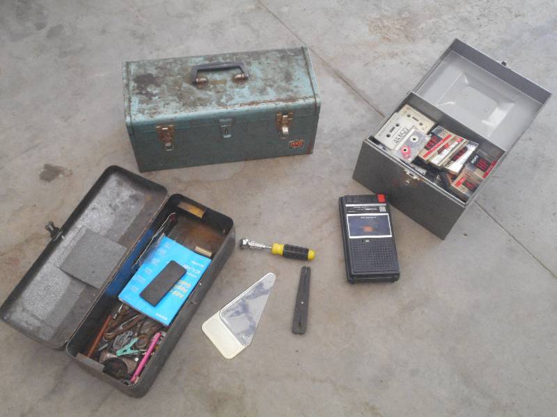 lot 63 image: (3) Vintage Steel Toolboxes With Co...